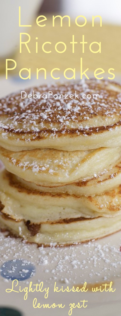 I love Easter breakfast or brunch and so plan to run two recipes that are perfect for that meal. First are these light, airy lemon-ricotta pancakes. And then, later, I will run my recipe for Asparagus, Leek, and Feta Frittata. Now. The pancakes. You'll really like 'em! (My son Gray does!)